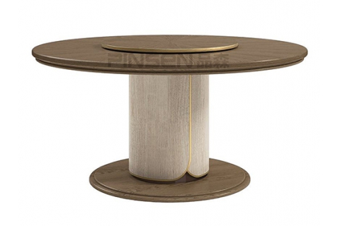 意式簡約實木旋轉(zhuǎn)圓盤餐桌