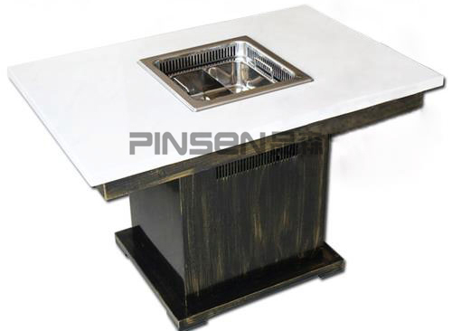 白色大理石四人六人沉降式自?xún)艋L(zhǎng)方形無(wú)煙火鍋餐桌