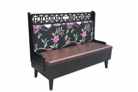 新中式實木軟包雕花卡座沙發(fā)