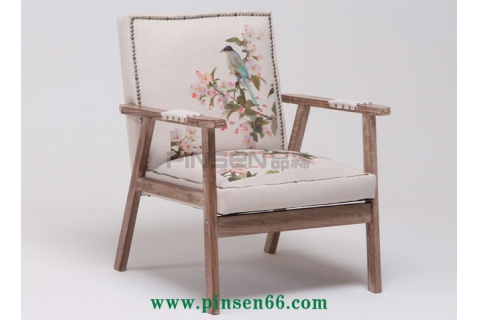 實(shí)木花鳥圖紋軟包北歐沙發(fā)椅